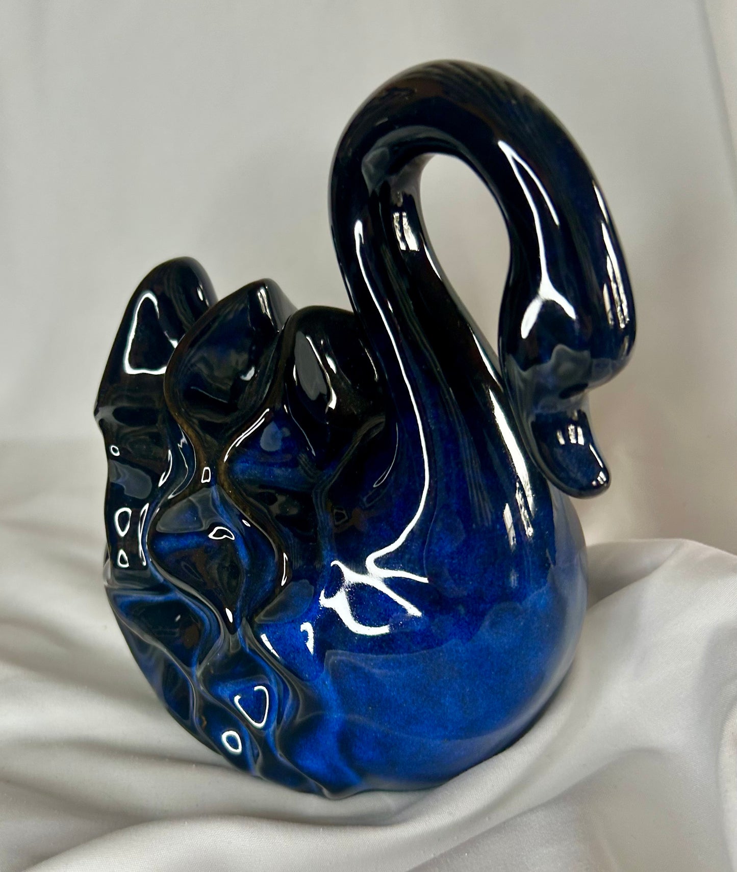 Blue Ceramic Swan Figurine