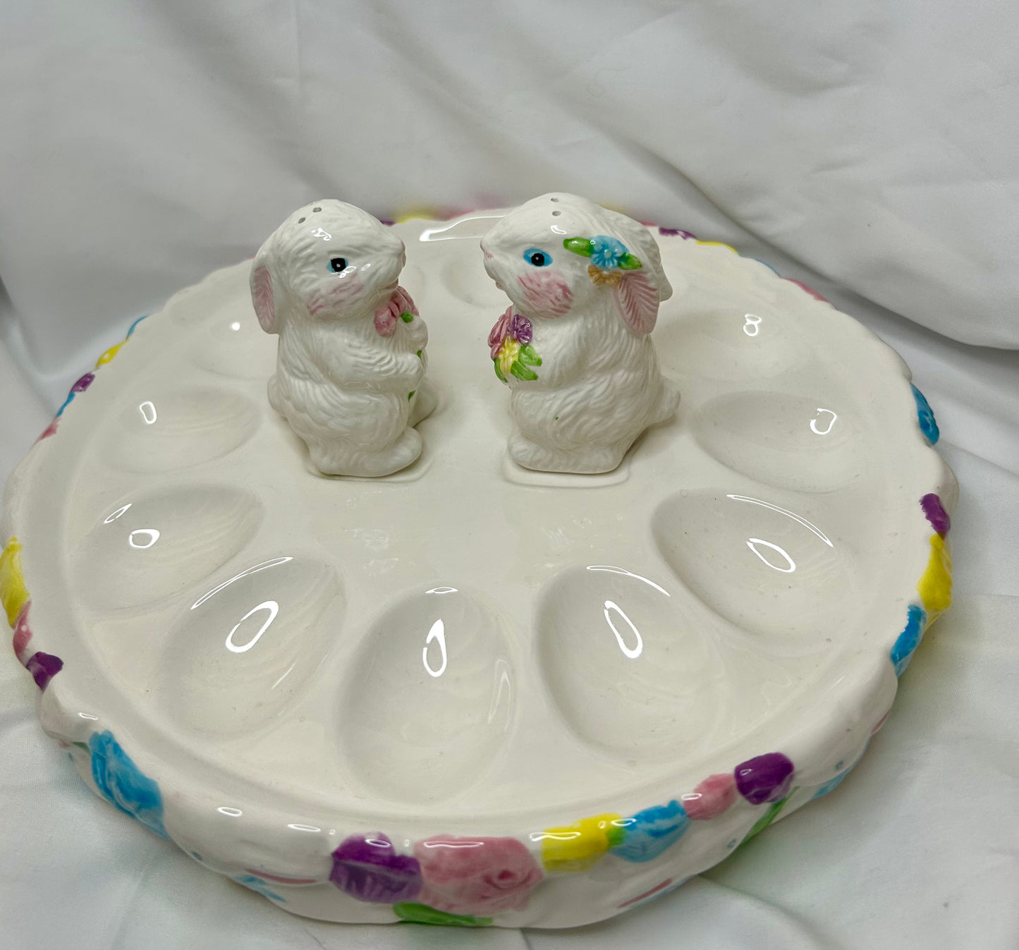 Easter Deviled Egg Platter with Bunny Salt & Pepper Shakers