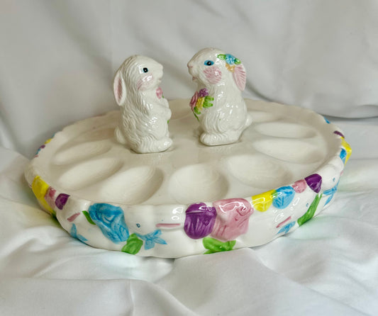 Easter Deviled Egg Platter with Bunny Salt & Pepper Shakers
