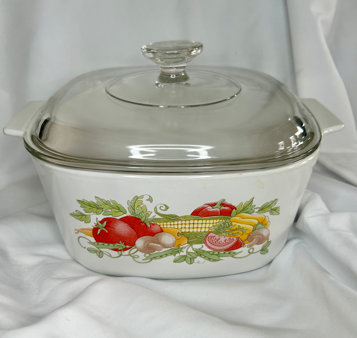 Vintage Casserole Dish with Lid - Vegetable Print