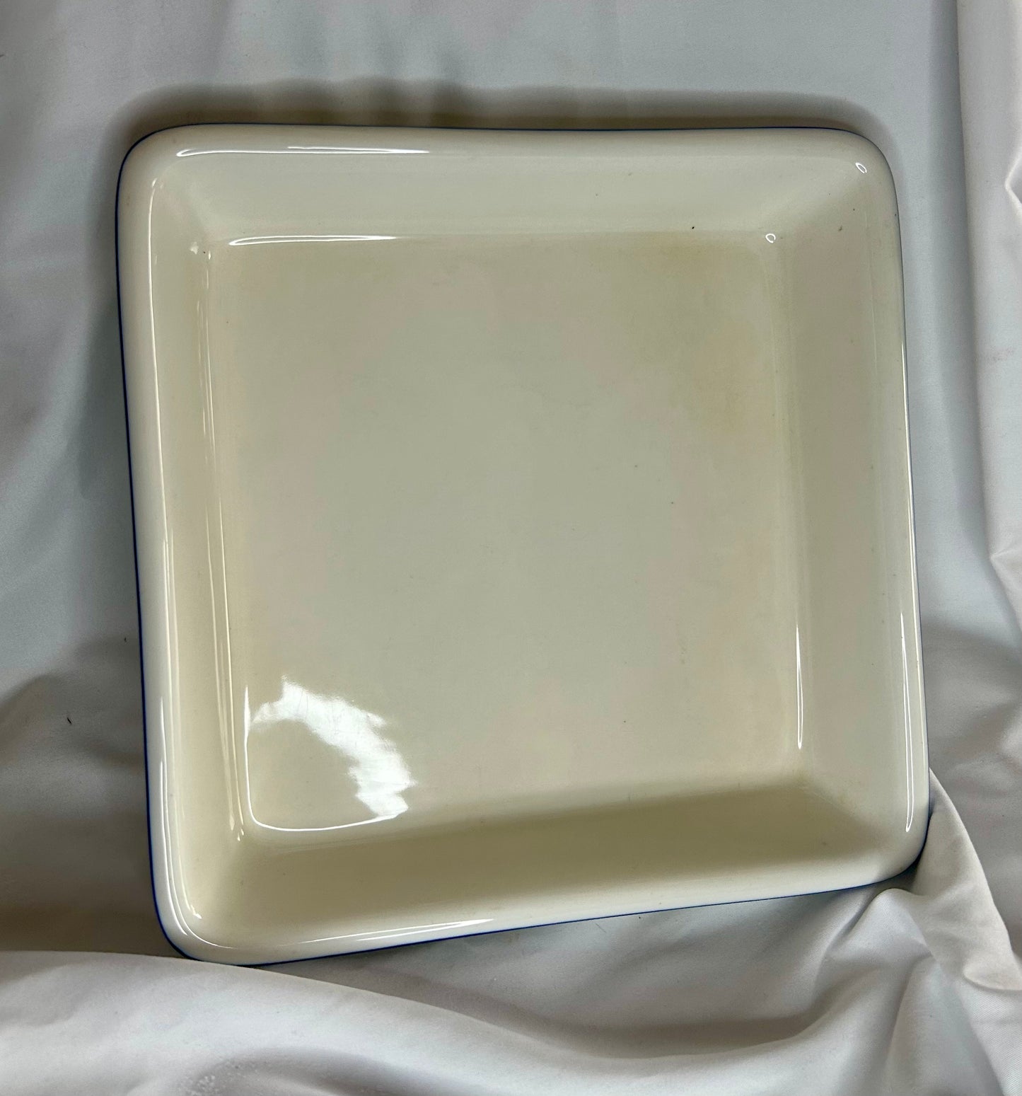 Square Ceramic Baking Dish - White with Blue Trim