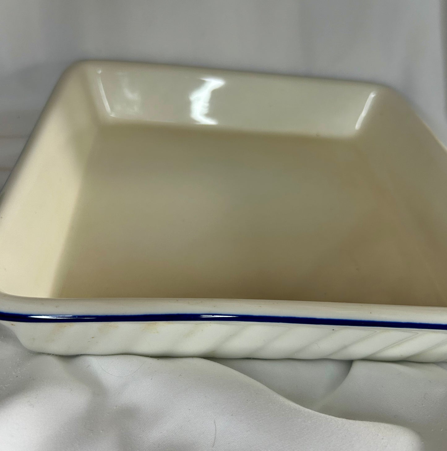 Square Ceramic Baking Dish - White with Blue Trim