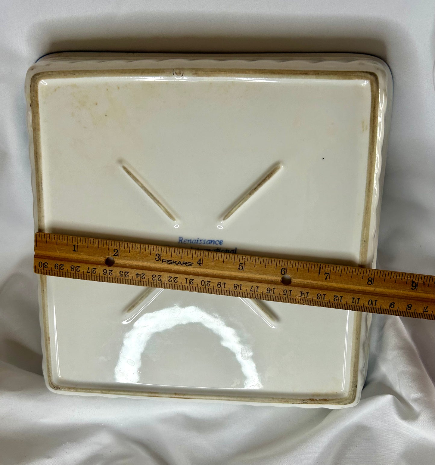 Square Ceramic Baking Dish - White with Blue Trim