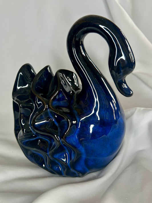 Blue Ceramic Swan Figurine