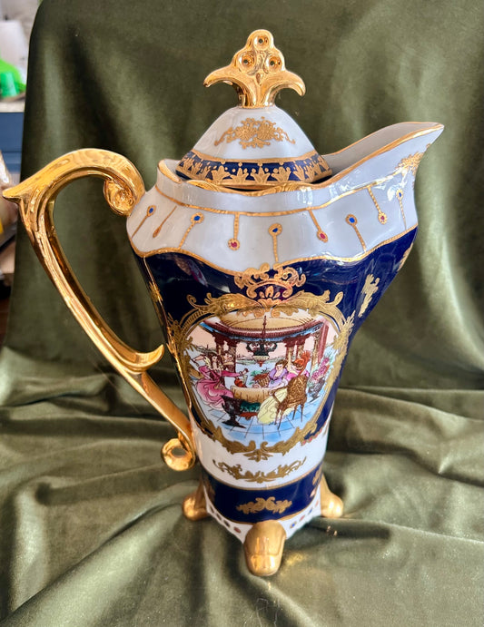 L.F. Fine Porcelain Limoges Chocolate Pot - Victorian Tea Scene