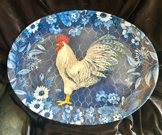Certified International 16" Blue Rooster Platter
